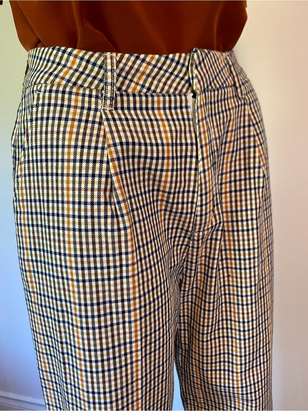 Brixton Checked Dress Pants in Navy and Tan
